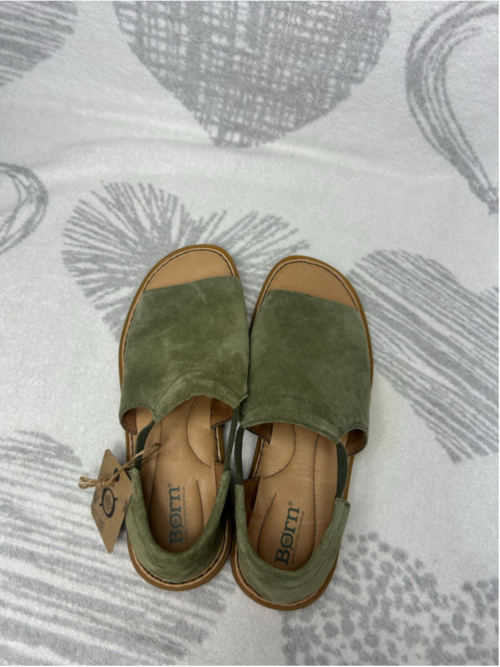 Born Cove Modern Open Toe Green Suede Sandals Shoes Pull On Womens Size 8 NWT - Picture 8 of 9